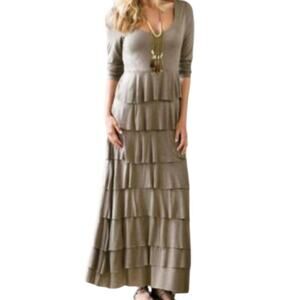 Soft Surroundings Fontaine Womens Tiered Ruffle Long Sleeve Maxi Dress Size L